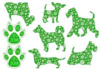 Фетр с рисунком "Собаки в снежинках на зелёном"