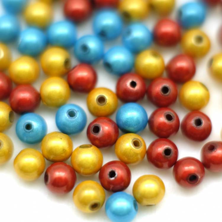 Бусины 3D-Шар, 8 мм, бирюза, желтый, красный (70-80 шт)