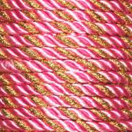 Шнур крученый, с золотом, 5 мм - крученый шнур розовый с золотом