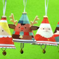 Фетр с рисунком Рождественские фигурки - колокольчики - Готовые рождественские игрушки-колокольчики из 3 мм плотного европейского фетра