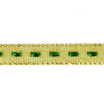 Лента "шотландка" металлизированная 10 мм, золото с зеленым